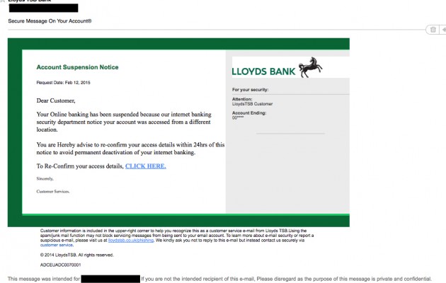 WARNING LLOYDS BANK EMAIL SCAM